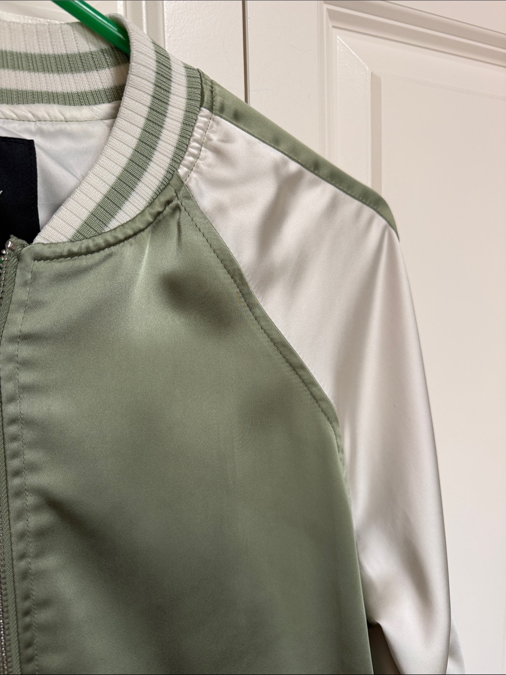 Sanctuary Satin Bomber Jacket - Sage & Cream Contrast - Picture 2 of 6